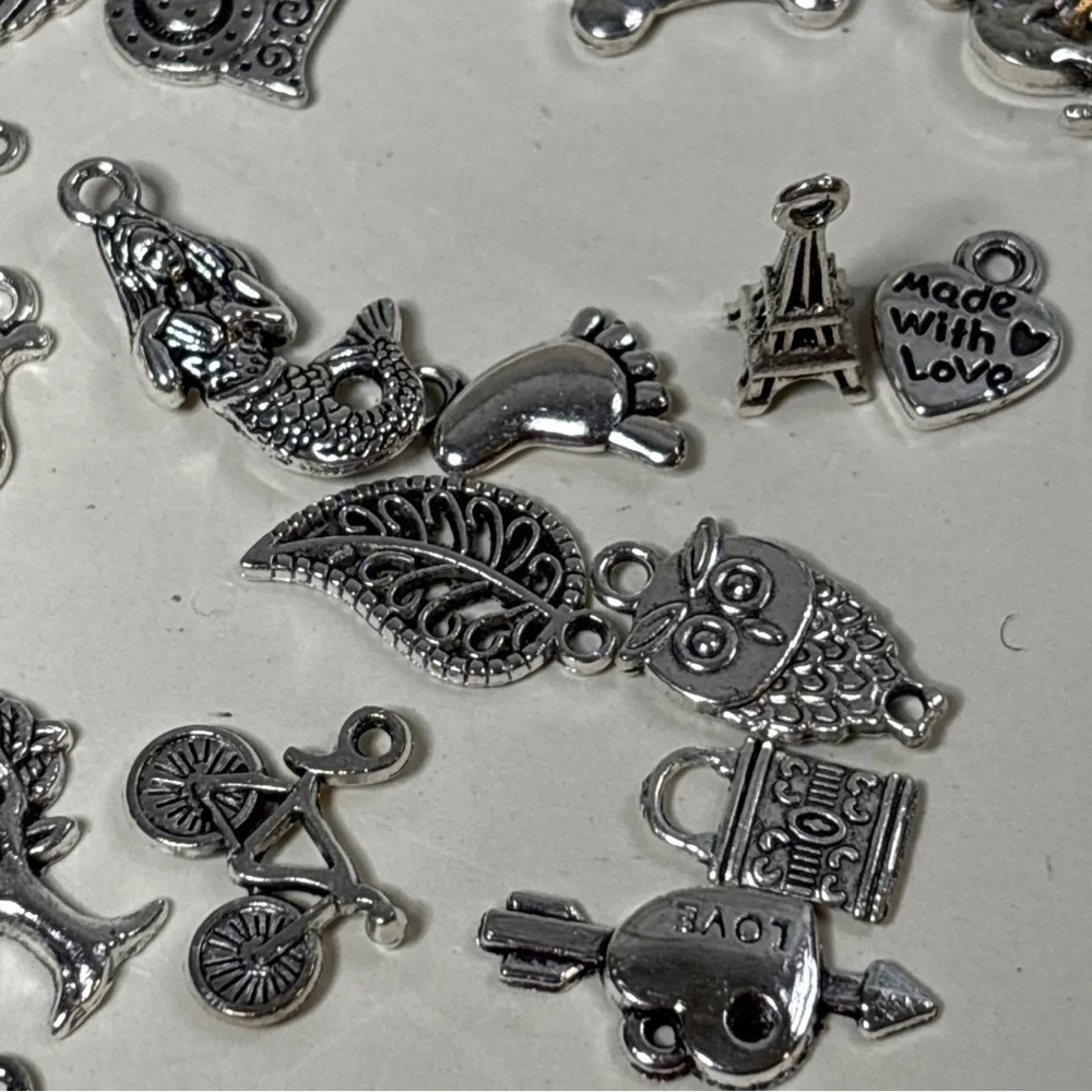 VTG 102 Silver Tone Mixed Charm Lot for Making Jewelry
